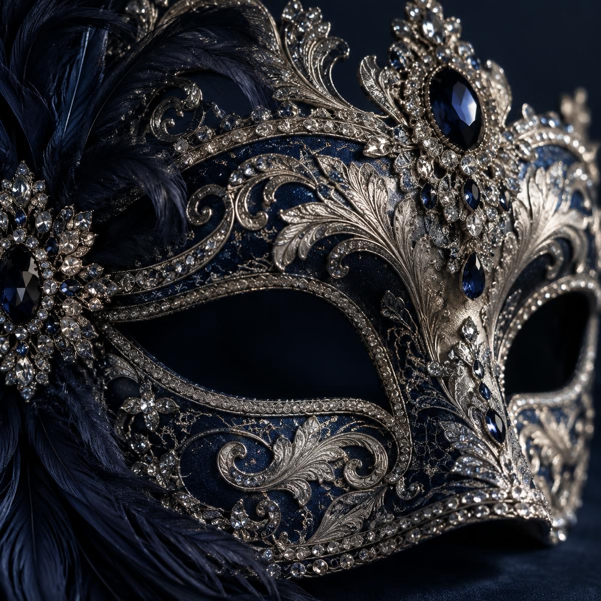 Detailed navy and silver masquerade mask
